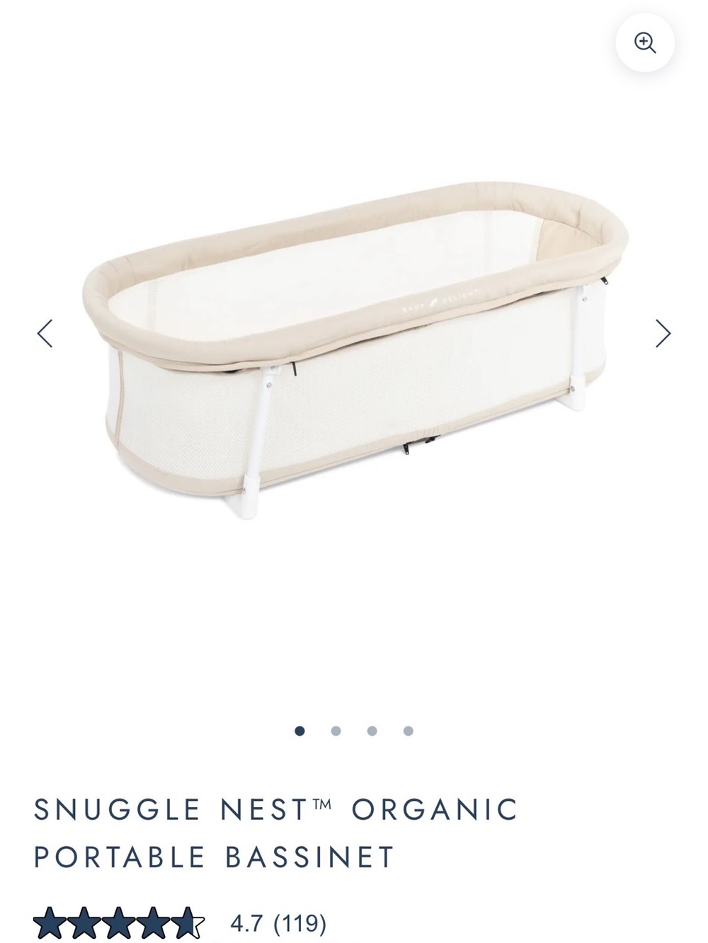 Snuggle Nest Organic Portable Bassinet - Cream
